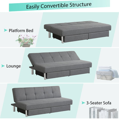 Convertible 3-Seat Sofa Bed with Adjustable Backrest and Two Large Storage Drawers