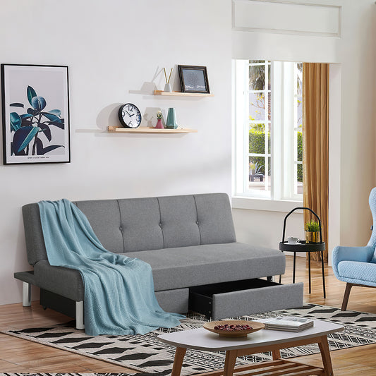 Convertible 3-Seat Sofa Bed with Adjustable Backrest and Two Large Storage Drawers