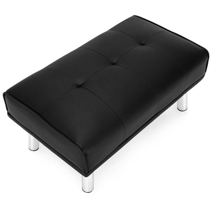 Tufted Faux Leather Bench Ottoman with Stainless Steel Legs and Padded Seat in Black