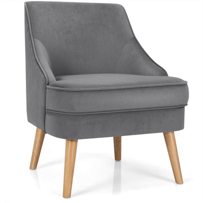 Modern Upholstered Armchair with Ergonomic Backrest and Wood Legs - Grey