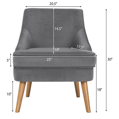 Modern Upholstered Armchair with Ergonomic Backrest and Wood Legs - Grey
