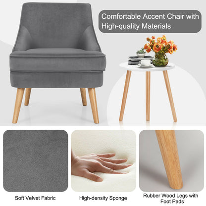 Modern Upholstered Armchair with Ergonomic Backrest and Wood Legs - Grey
