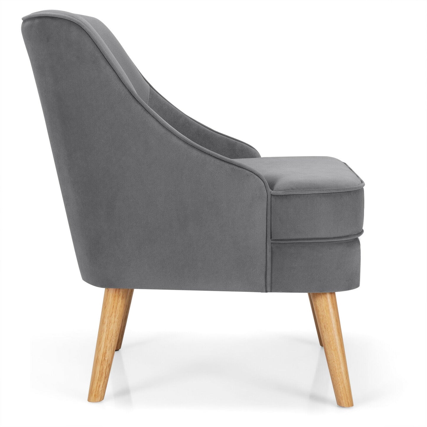 Modern Upholstered Armchair with Ergonomic Backrest and Wood Legs - Grey