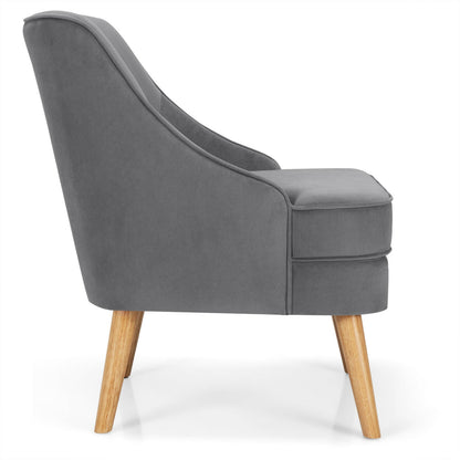 Modern Upholstered Armchair with Ergonomic Backrest and Wood Legs - Grey