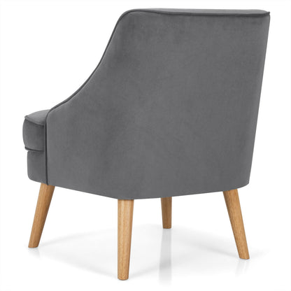 Modern Upholstered Armchair with Ergonomic Backrest and Wood Legs - Grey