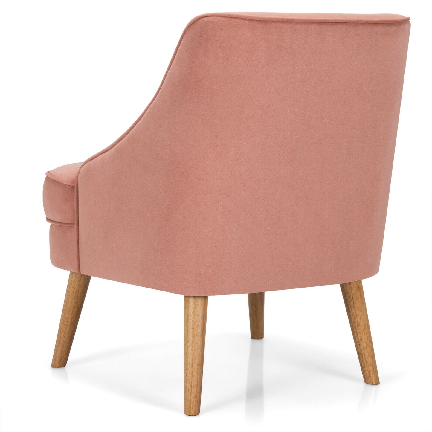 Modern Upholstered Armchair with Ergonomic Backrest and Wood Legs - Pink