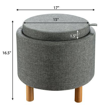 Multifunctional Round Ottoman with Storage and Tray Table Top - Grey