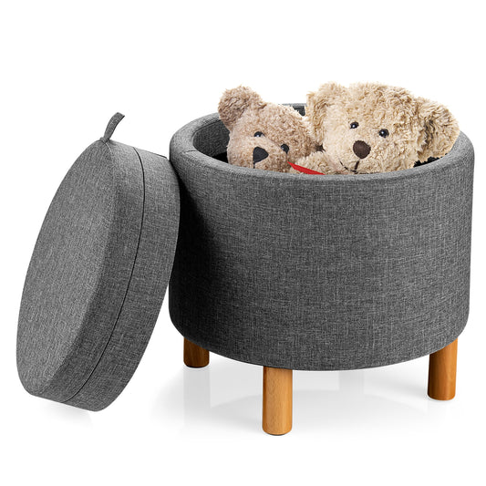 Multifunctional Round Ottoman with Storage and Tray Table Top - Grey