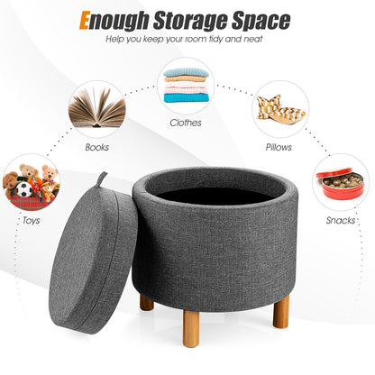 Multifunctional Round Ottoman with Storage and Tray Table Top - Grey