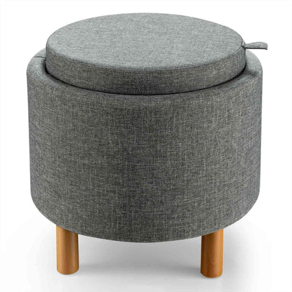 Multifunctional Round Ottoman with Storage and Tray Table Top - Grey