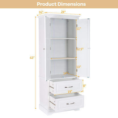 62” Freestanding Storage Cabinet with 2 Drawers, Adjustable Shelves & Anti-Tip Safety