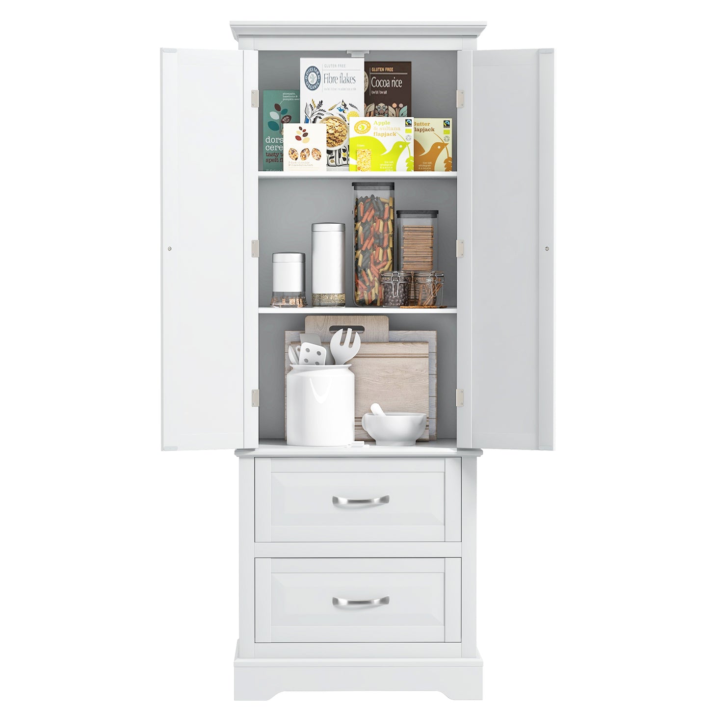 62” Freestanding Storage Cabinet with 2 Drawers, Adjustable Shelves & Anti-Tip Safety