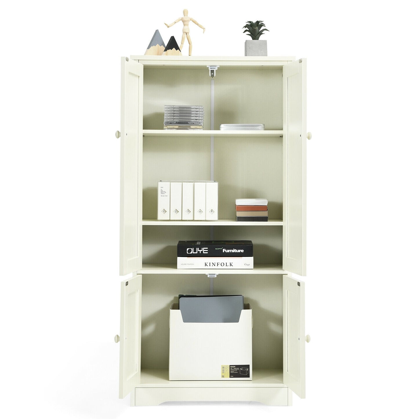 Antique 2 Door Accent Floor Cabinet with Adjustable Shelves and Spacious Storage - White