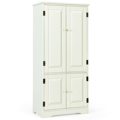 Antique 2 Door Accent Floor Cabinet with Adjustable Shelves and Spacious Storage - White