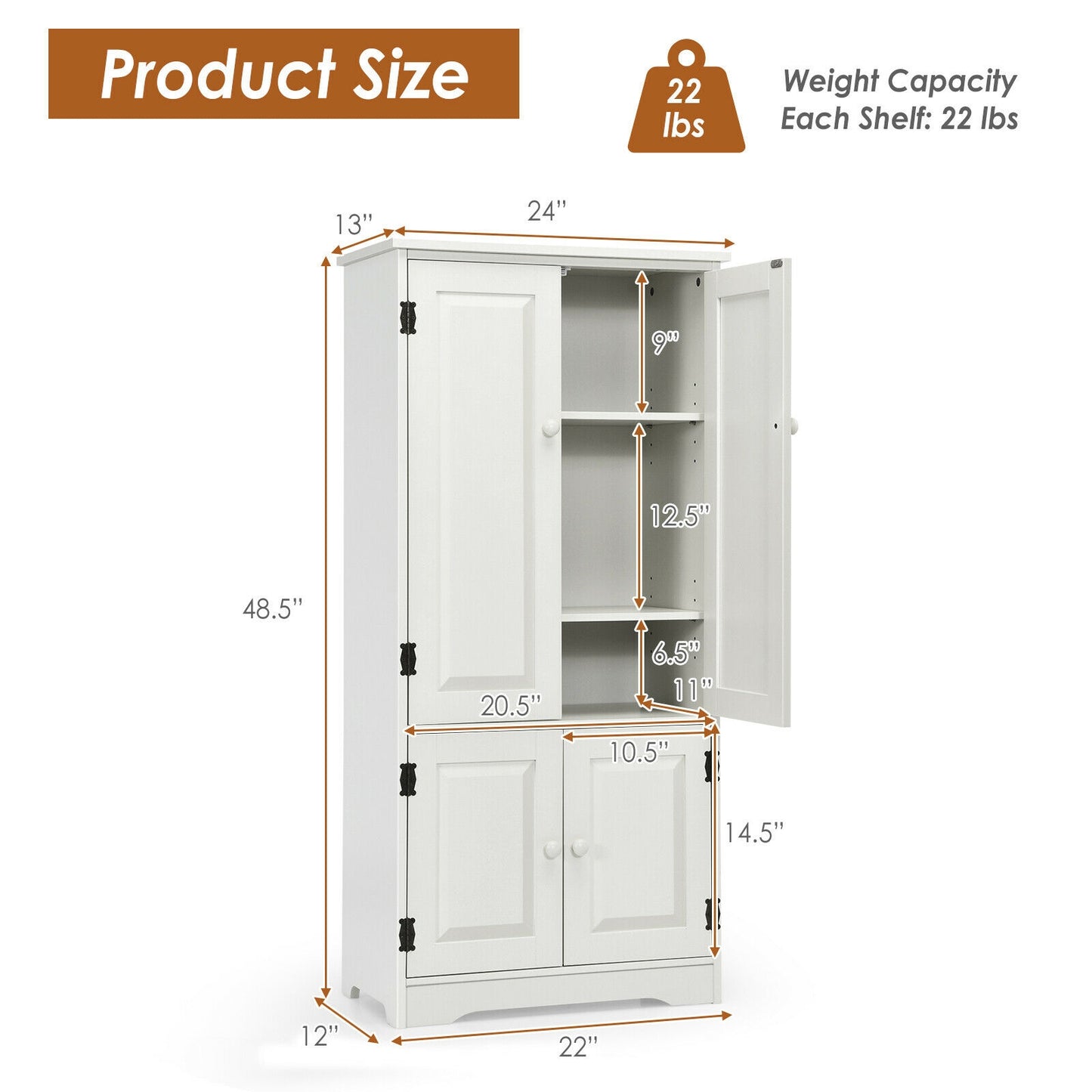 Antique 2 Door Accent Floor Cabinet with Adjustable Shelves and Spacious Storage - White