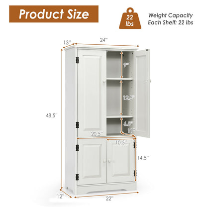 Antique 2 Door Accent Floor Cabinet with Adjustable Shelves and Spacious Storage - White