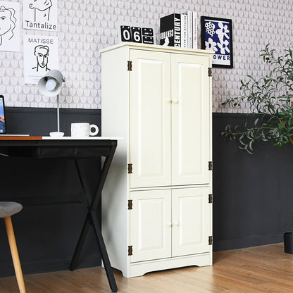 Antique 2 Door Accent Floor Cabinet with Adjustable Shelves and Spacious Storage - White