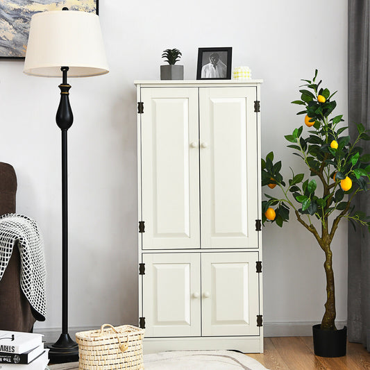 Antique 2 Door Accent Floor Cabinet with Adjustable Shelves and Spacious Storage - White