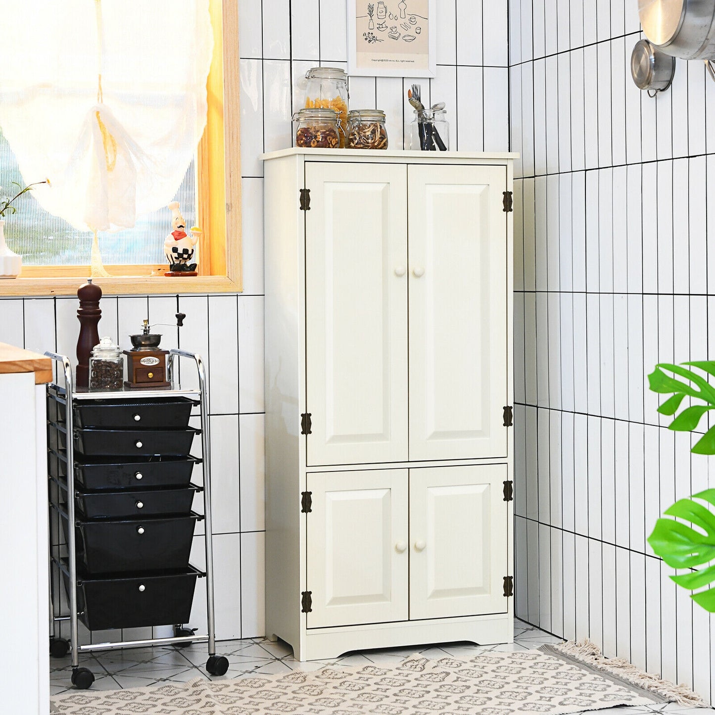 Antique 2 Door Accent Floor Cabinet with Adjustable Shelves and Spacious Storage - White