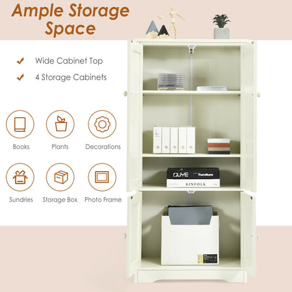 Antique 2 Door Accent Floor Cabinet with Adjustable Shelves and Spacious Storage - White
