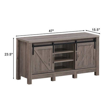Rustic TV Stand for TVs up to 55 Inches with Sliding Barn Doors and Adjustable Storage Shelves