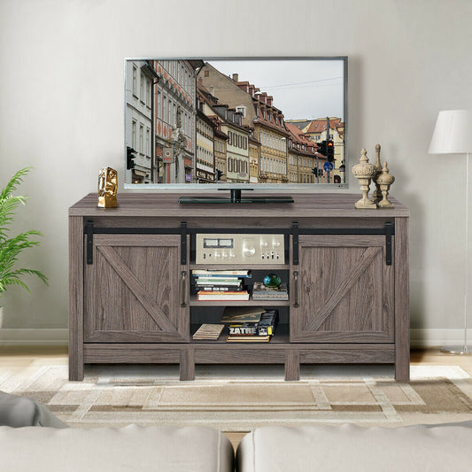 Rustic TV Stand for TVs up to 55 Inches with Sliding Barn Doors and Adjustable Storage Shelves