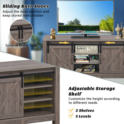 Rustic TV Stand for TVs up to 55 Inches with Sliding Barn Doors and Adjustable Storage Shelves