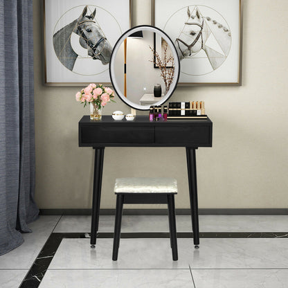 Touch Screen Vanity Makeup Table Set with 3-Color Dimmable LED Mirror and Cushioned Stool – Black