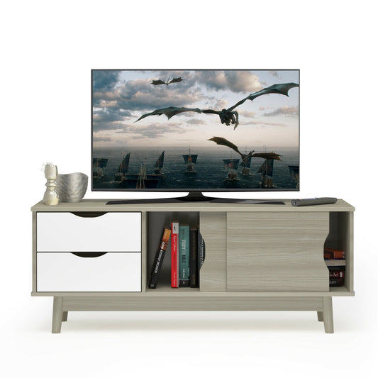 Spacious Media Console TV Stand with Sliding Doors and Drawers for TVs up to 60 Inches in Grey
