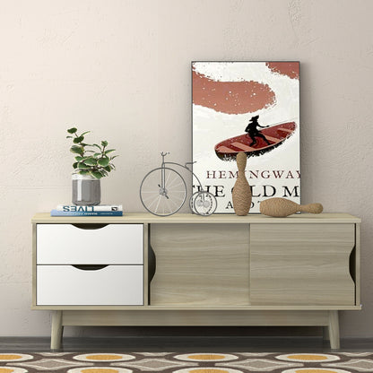 Spacious Media Console TV Stand with Sliding Doors and Drawers for TVs up to 60 Inches in Grey