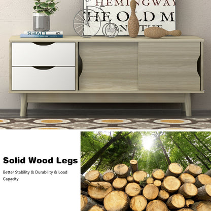 Spacious Media Console TV Stand with Sliding Doors and Drawers for TVs up to 60 Inches in Grey