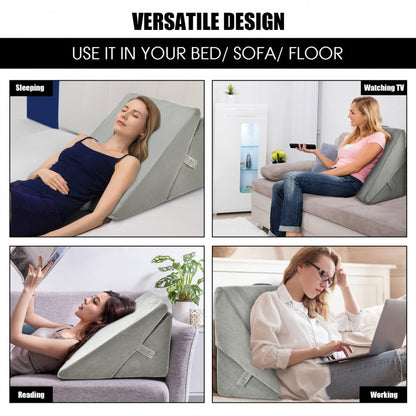 Adjustable Memory Foam Back Support Pillow for Reading and Sleeping – Grey