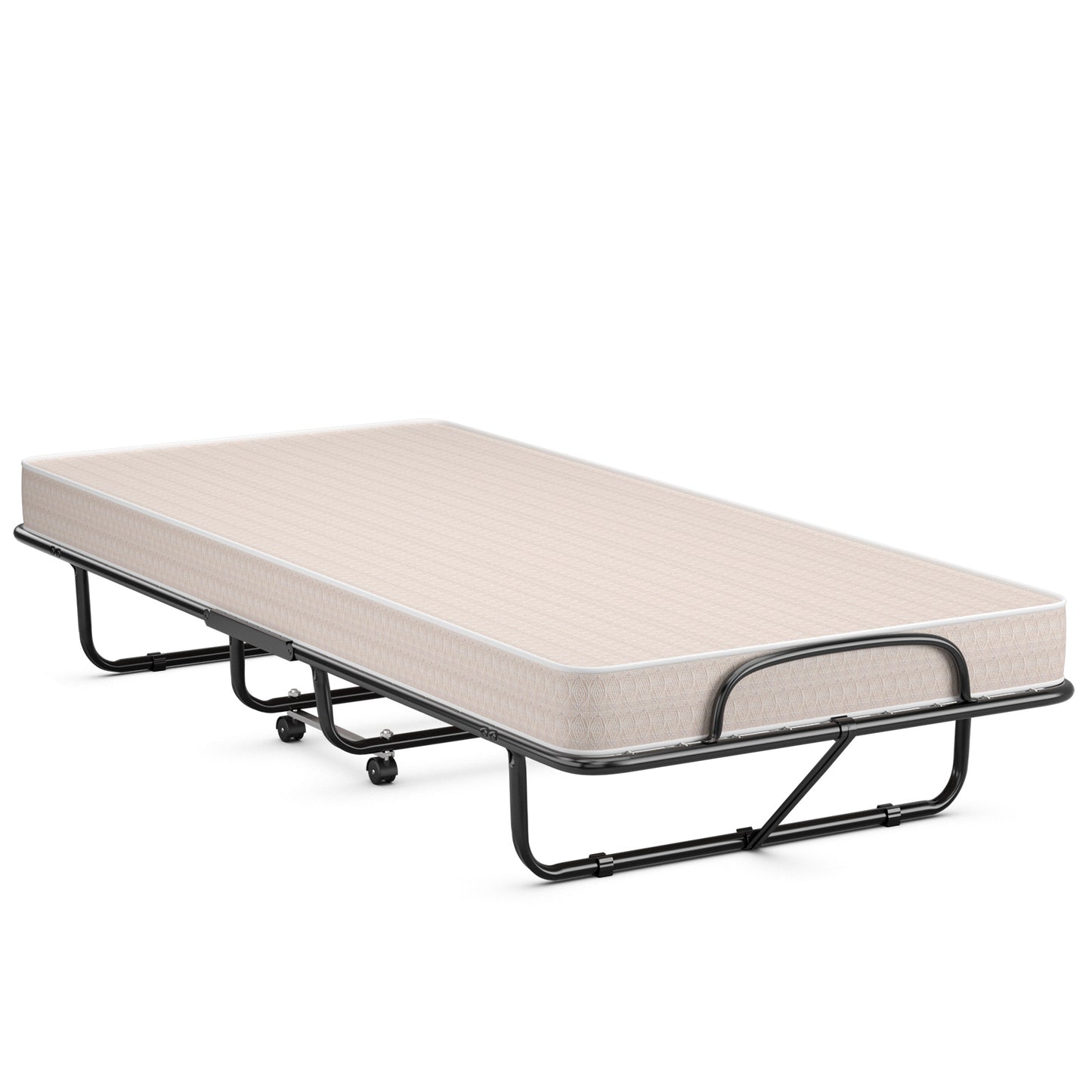 Rollaway Guest Bed with Memory Foam Mattress and Steel Frame Made in Italy - Beige