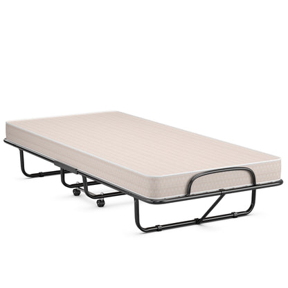 Rollaway Guest Bed with Memory Foam Mattress and Steel Frame Made in Italy - Beige