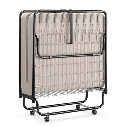 Rollaway Guest Bed with Memory Foam Mattress and Steel Frame Made in Italy - Beige