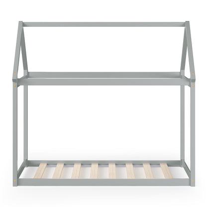 Durable Twin Platform Kids Bed with Roof and Heavy-Duty Slats – Grey