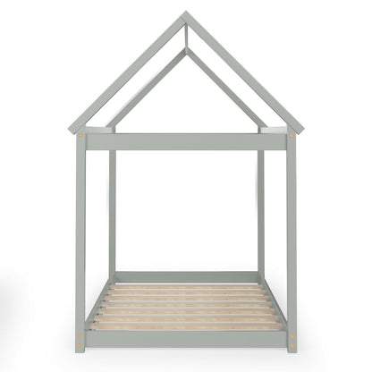 Durable Twin Platform Kids Bed with Roof and Heavy-Duty Slats – Grey
