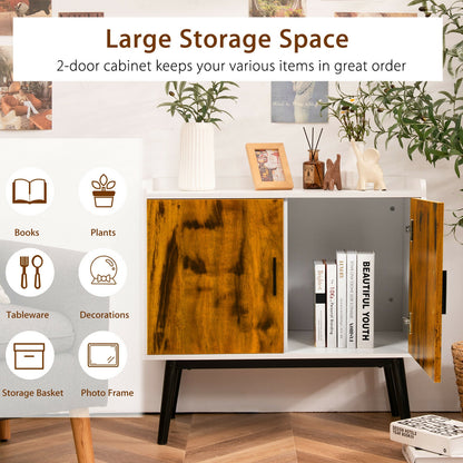 Mid-Century Modern Storage Cabinet with Double Doors and Metal Legs for Dining Room Living Room or Entryway