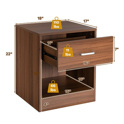 Modern Nightstand with Drawer and Open Storage Shelf – Brown Finish