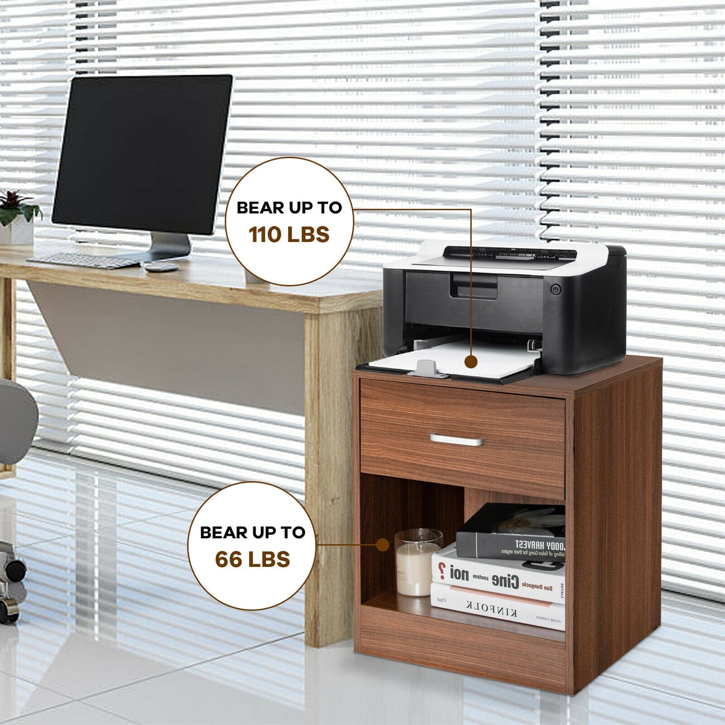 Modern Nightstand with Drawer and Open Storage Shelf – Brown Finish