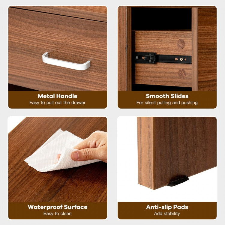 Modern Nightstand with Drawer and Open Storage Shelf – Brown Finish