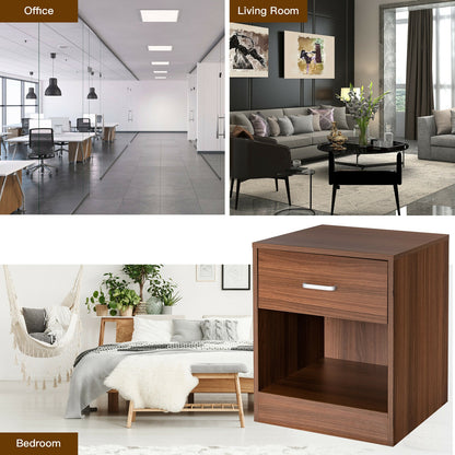 Modern Nightstand with Drawer and Open Storage Shelf – Brown Finish