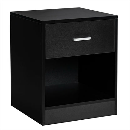 Modern Nightstand with Drawer and Open Storage Shelf – Black Finish