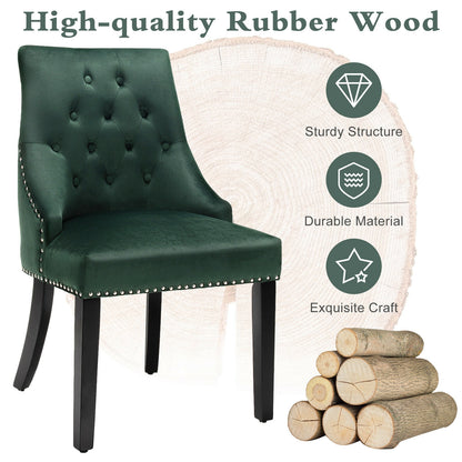 Elegant Button-Tufted Upholstered Dining Chair with Nailhead Trim - Dark Green