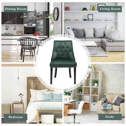 Elegant Button-Tufted Upholstered Dining Chair with Nailhead Trim - Dark Green