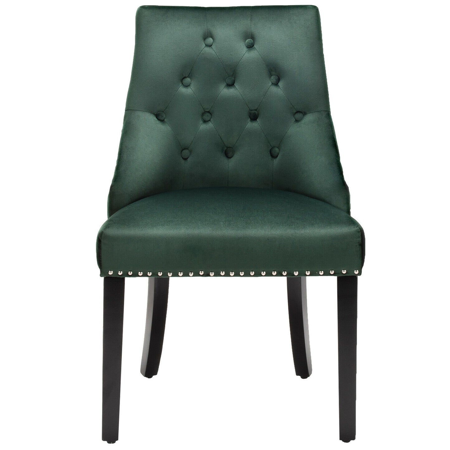 Elegant Button-Tufted Upholstered Dining Chair with Nailhead Trim - Dark Green