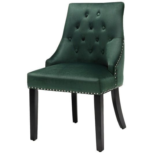 Elegant Button-Tufted Upholstered Dining Chair with Nailhead Trim - Dark Green