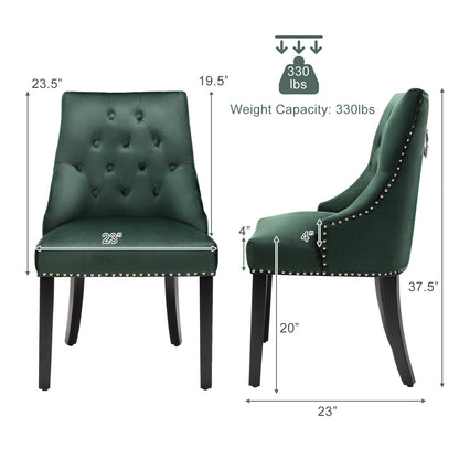 Elegant Button-Tufted Upholstered Dining Chair with Nailhead Trim - Dark Green