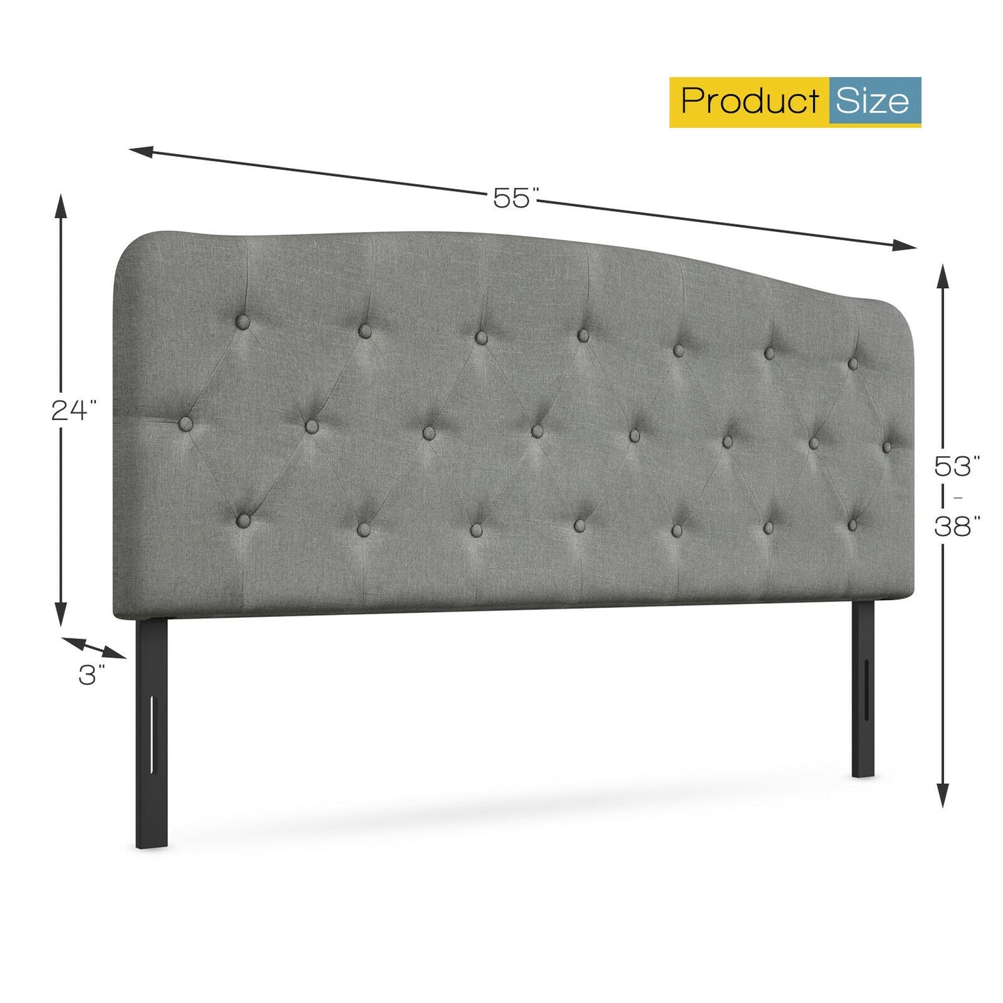 Adjustable Faux Linen Headboard for Full Size Beds - Light Grey