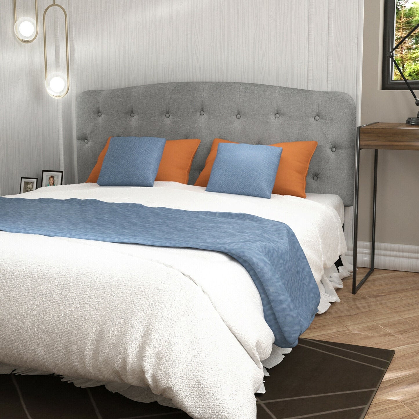 Adjustable Faux Linen Headboard for Full Size Beds - Light Grey
